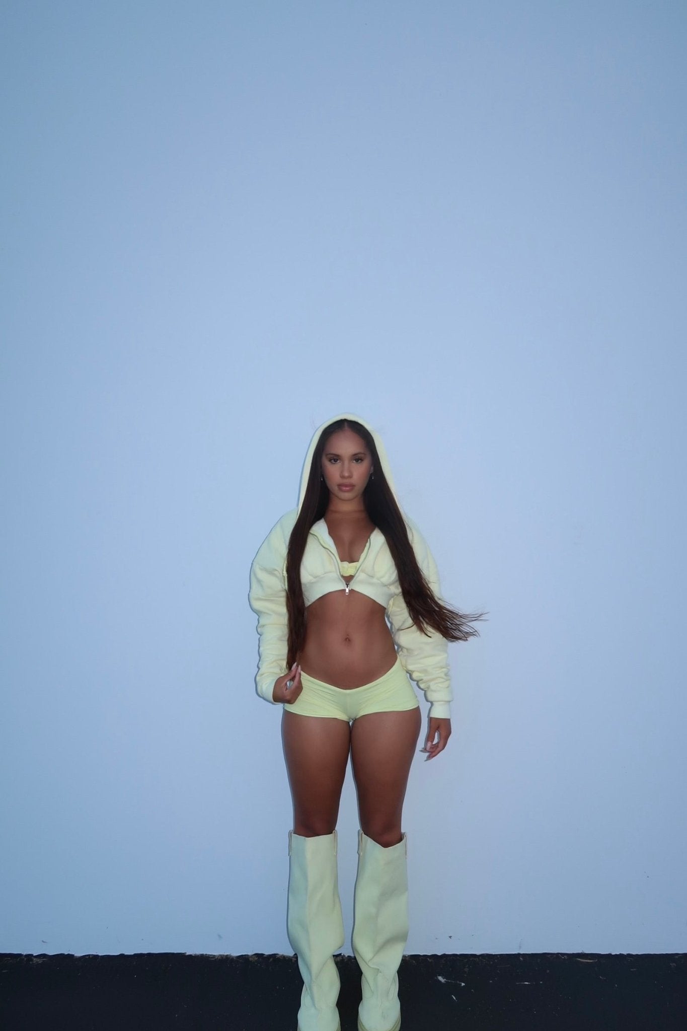 CROPPED YELLOW DOUBLE BLANK HOODIE - SWEET TALK