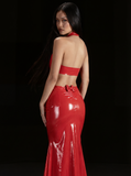 RED BOW LATEX DRESS