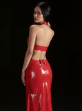 RED BOW LATEX DRESS