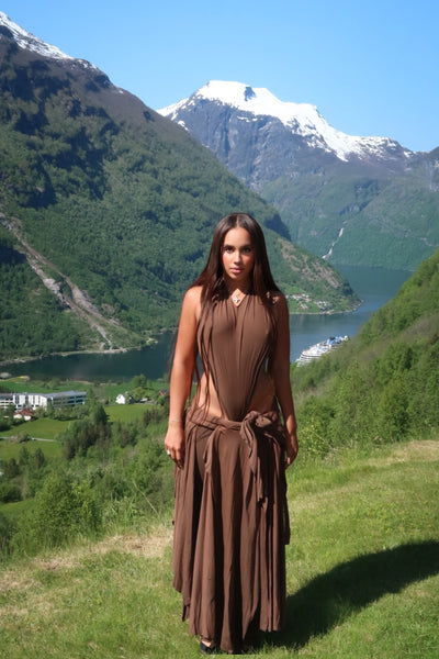 LONG BROWN SPARTA DRESS