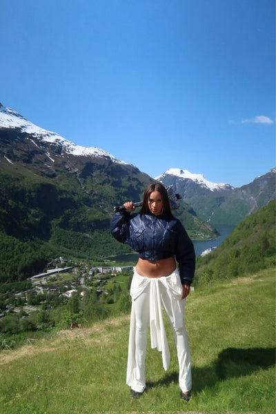 BLUE UNISEX CROP BOMBER