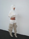 WHITE CROPPED HOODIE