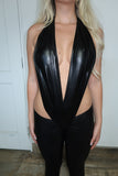 BLACK LEATHER V JUMPSUIT