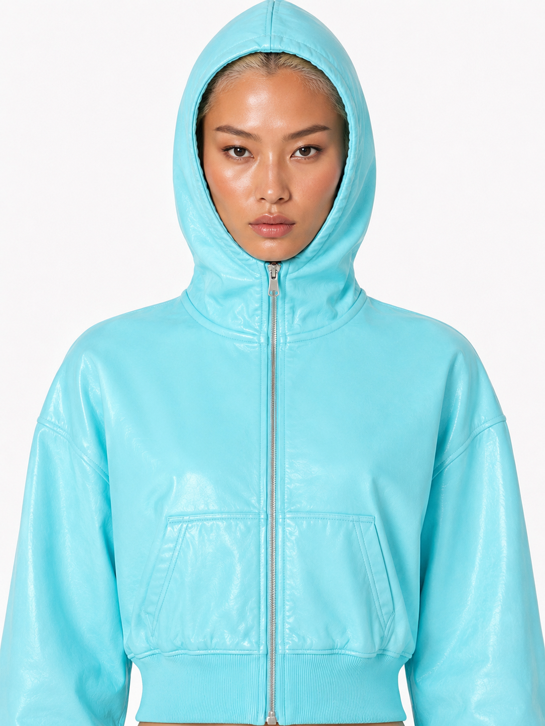 AQUAMARINE CROPPED FULL ZIP HOODIE