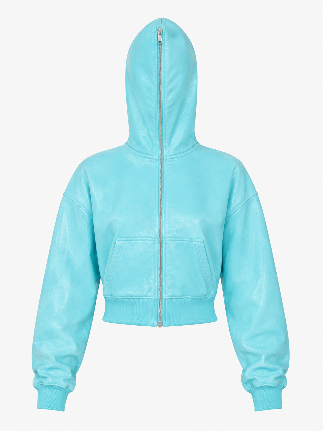 AQUAMARINE CROPPED FULL ZIP HOODIE