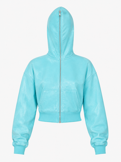 AQUAMARINE CROPPED FULL ZIP HOODIE