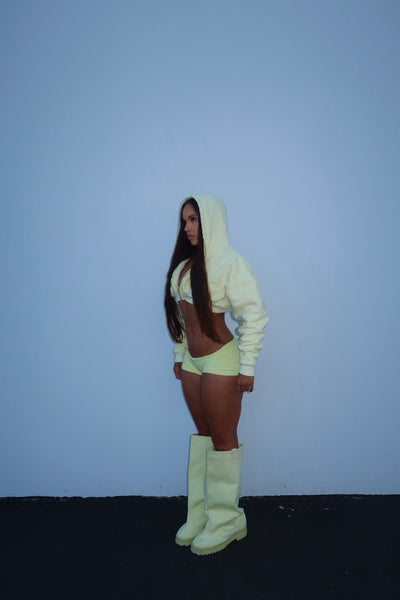 CROPPED YELLOW DOUBLE BLANK HOODIE