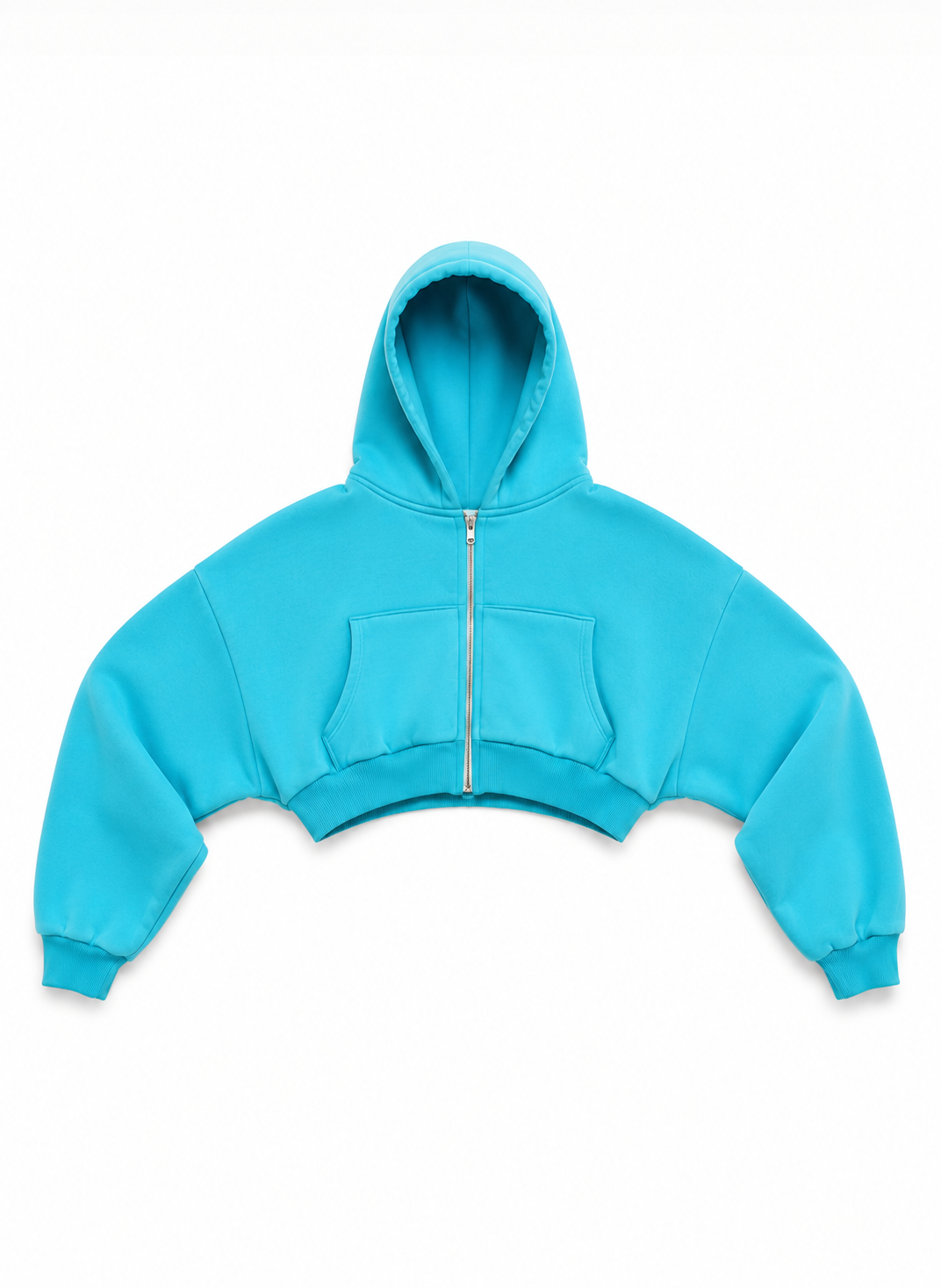 AQUAMARINE DOUBLE BLANK CROPPED HOODIE
