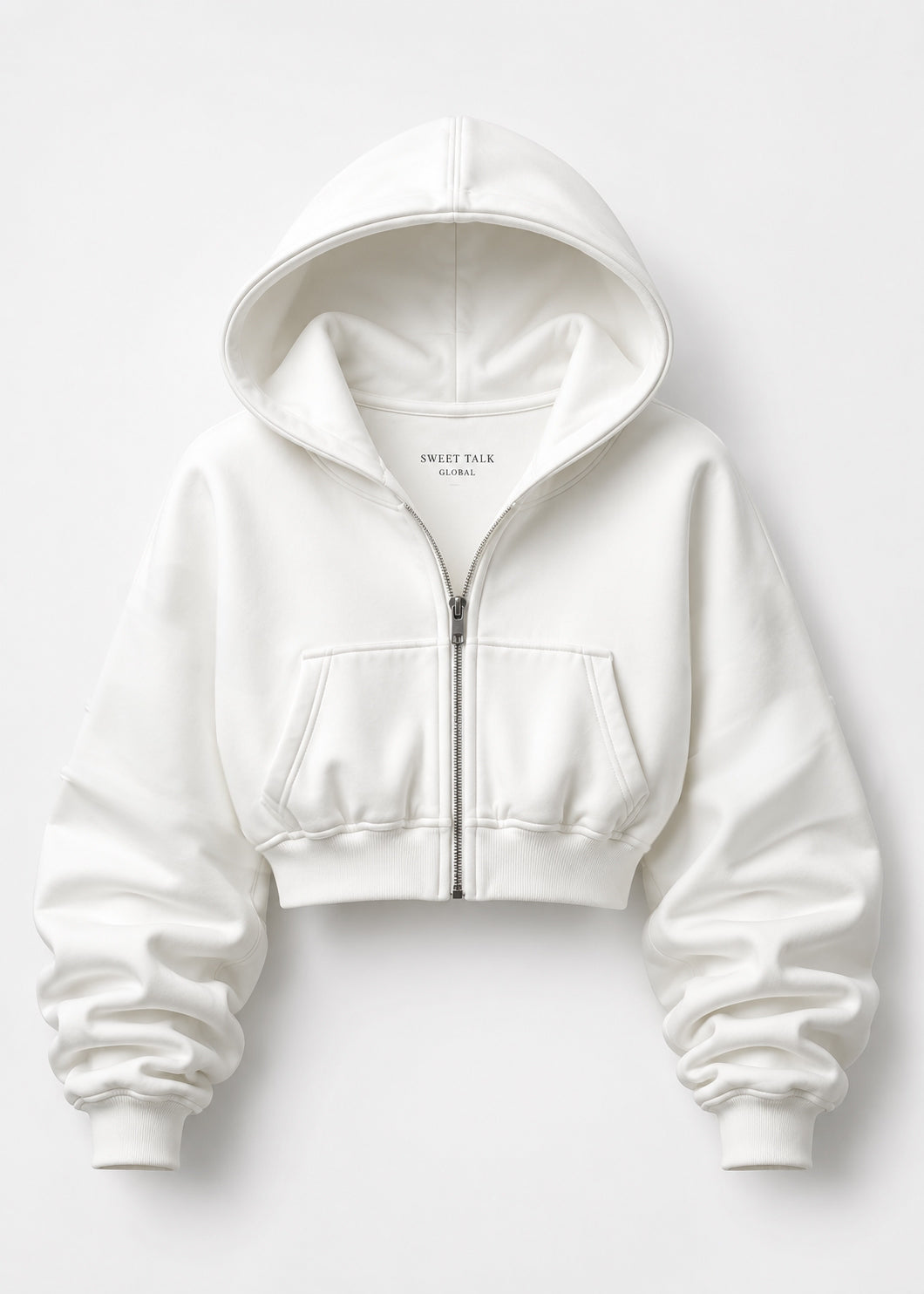 WHITE CROPPED HOODIE