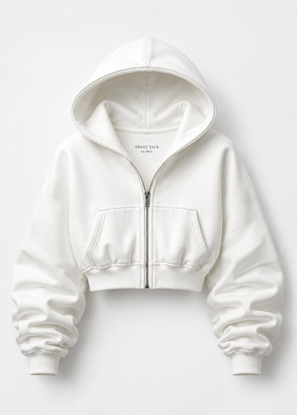 WHITE CROPPED HOODIE