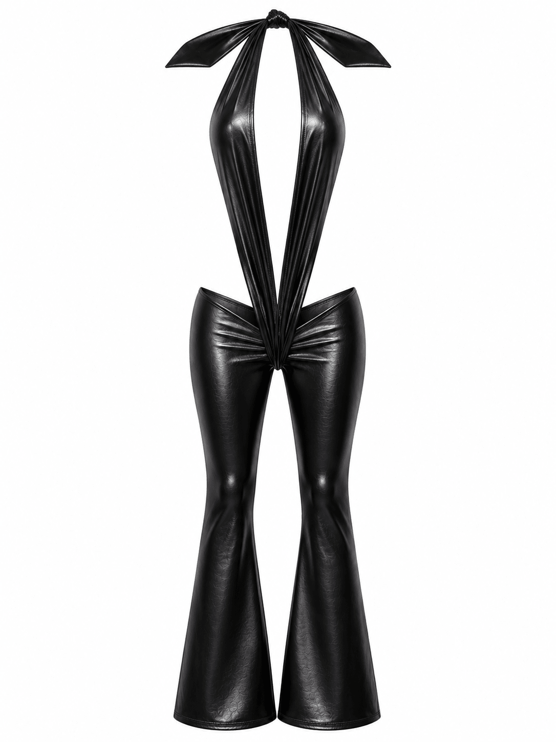 BLACK LEATHER V JUMPSUIT - SWEET TALK