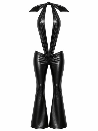 BLACK LEATHER V JUMPSUIT - SWEET TALK
