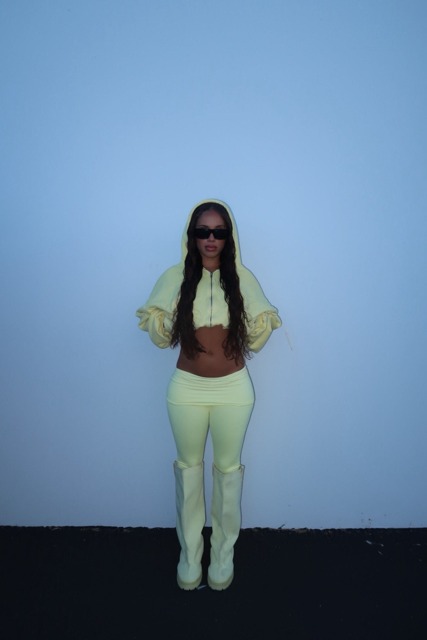 CROPPED YELLOW DOUBLE BLANK HOODIE - SWEET TALK
