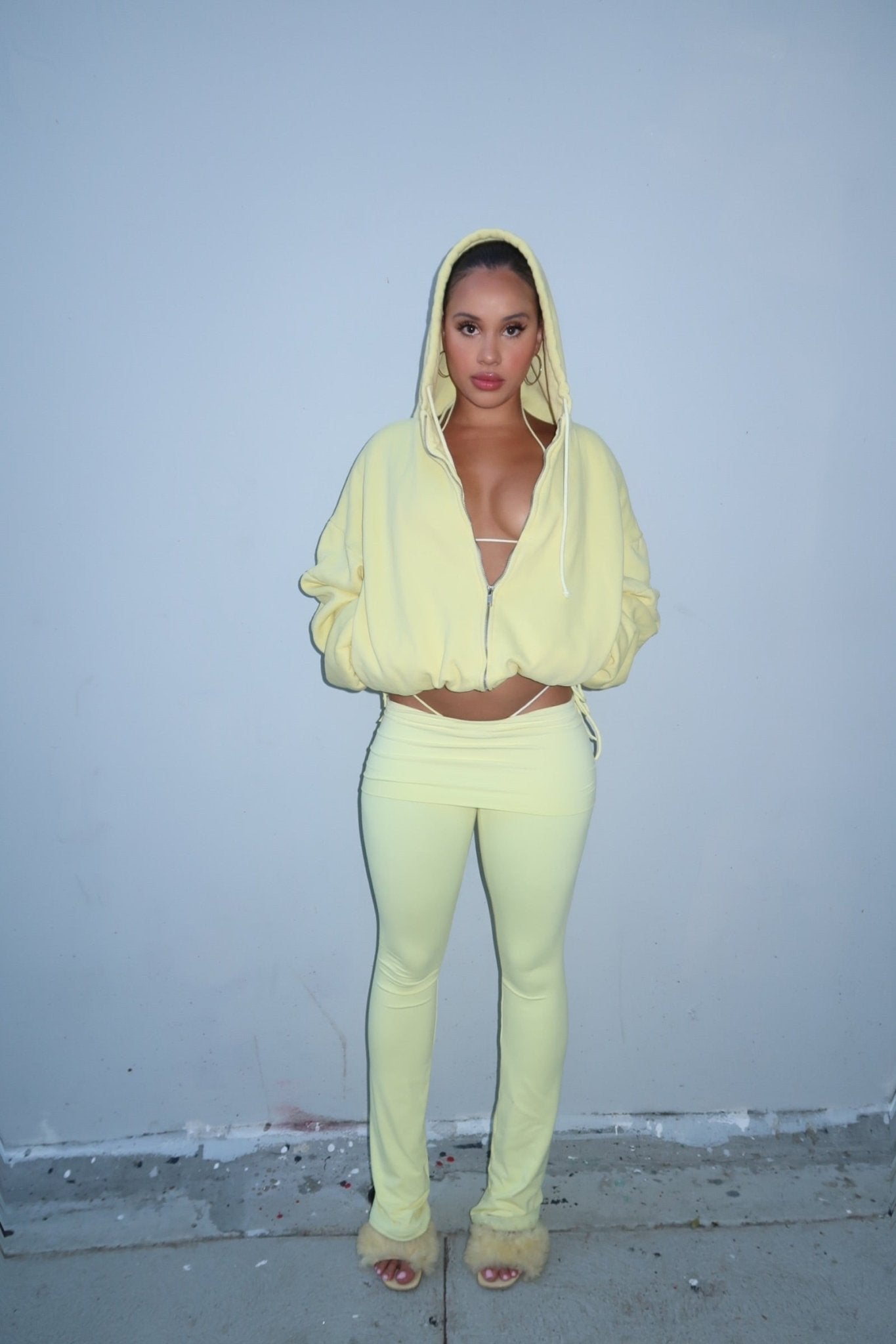 LEMON YELLOW DOUBLE BLANK HOODIE - SWEET TALK