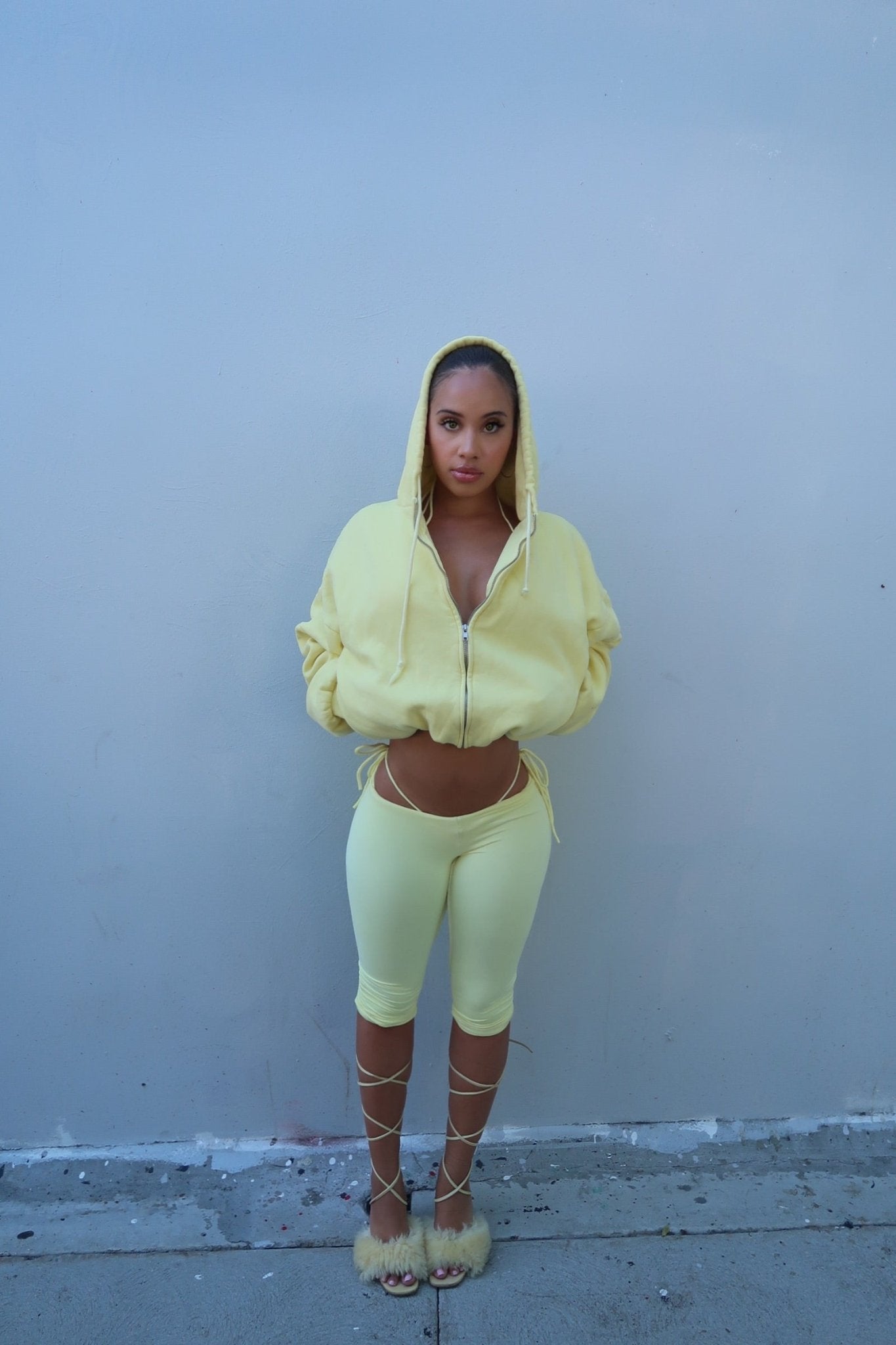LEMON YELLOW DOUBLE BLANK HOODIE - SWEET TALK