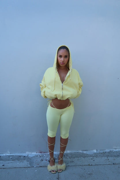 LEMON YELLOW DOUBLE BLANK HOODIE - SWEET TALK