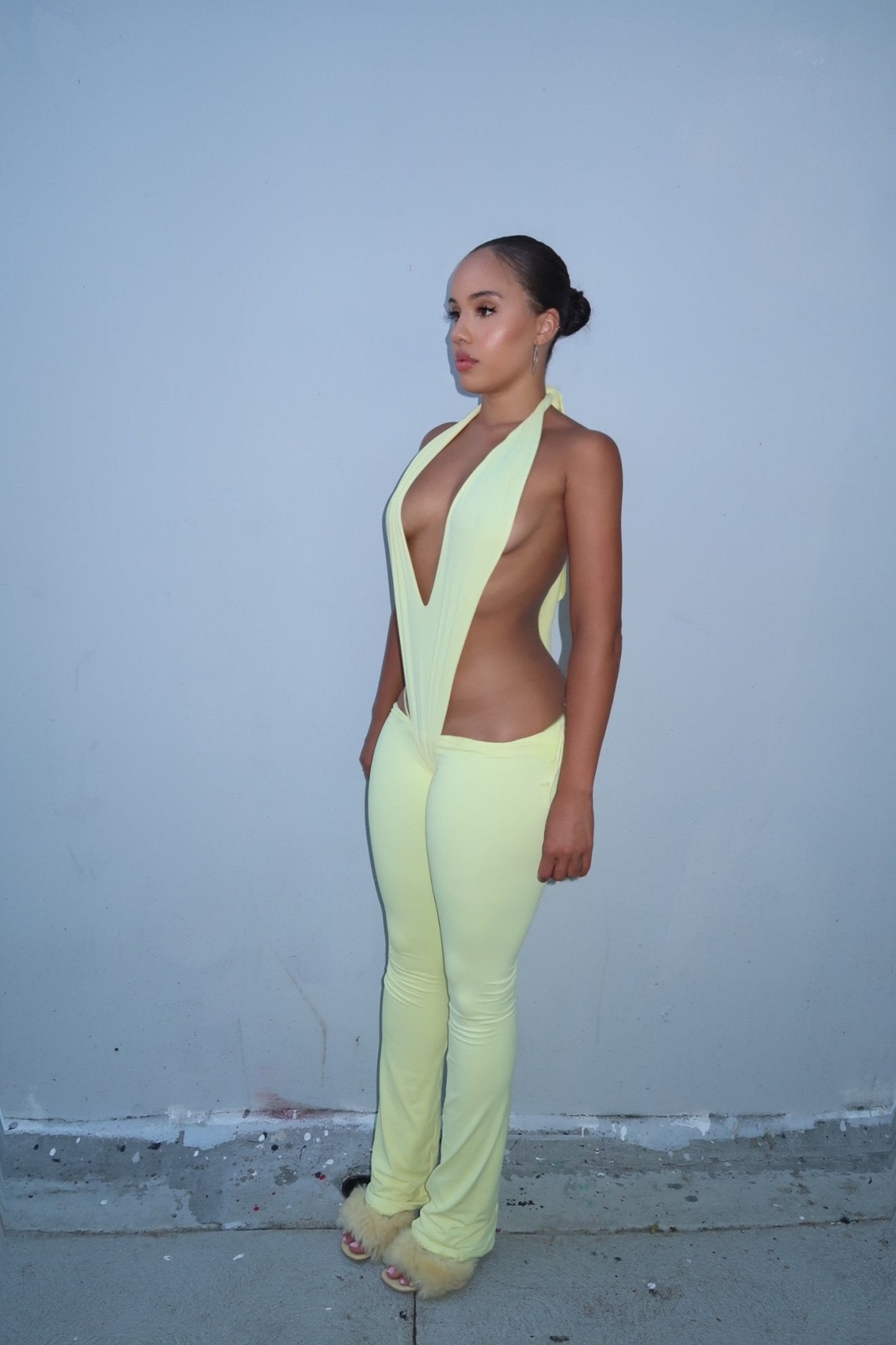 PALE YELLOW V JUMPSUIT - SWEET TALK