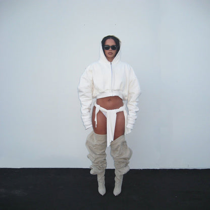 WHITE CROPPED HOODIE - SWEET TALK