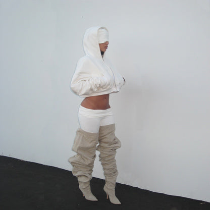 WHITE CROPPED HOODIE - SWEET TALK